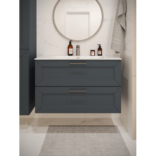 Тумба с раковиной для ванной MEBELVANN  ВИКТОРИЯ 100см подвесная серый шелк