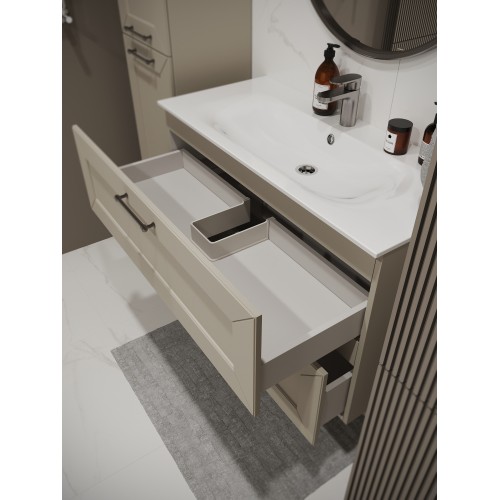 Тумба с раковиной для ванной MEBELVANN  ВИКТОРИЯ 100см подвесная айвори