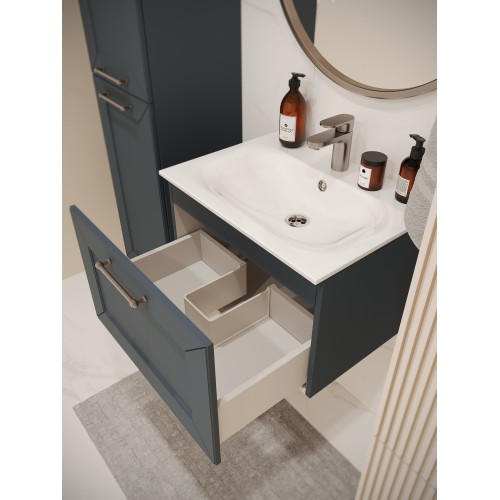 Тумба с раковиной для ванной MEBELVANN  ВИКТОРИЯ 60см подвесная серый шелк