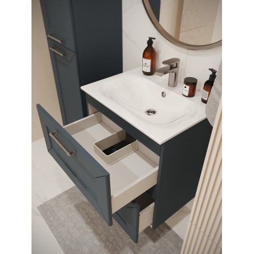 Тумба с раковиной для ванной MEBELVANN  ВИКТОРИЯ 60см подвесная серый шелк