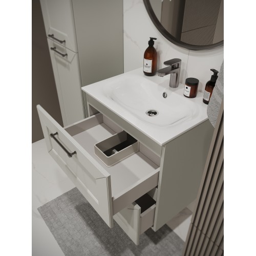 Тумба с раковиной для ванной MEBELVANN  ВИКТОРИЯ 60см подвесная белая