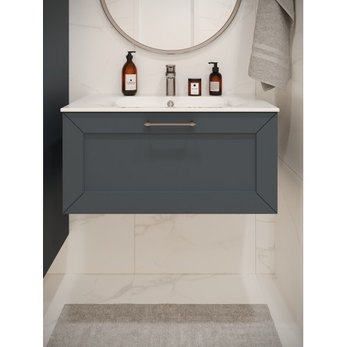 Тумба с раковиной для ванной MEBELVANN  ВИКТОРИЯ 80см подвесная серый шелк