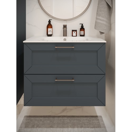 Тумба с раковиной для ванной MEBELVANN  ВИКТОРИЯ 80см подвесная серый шелк