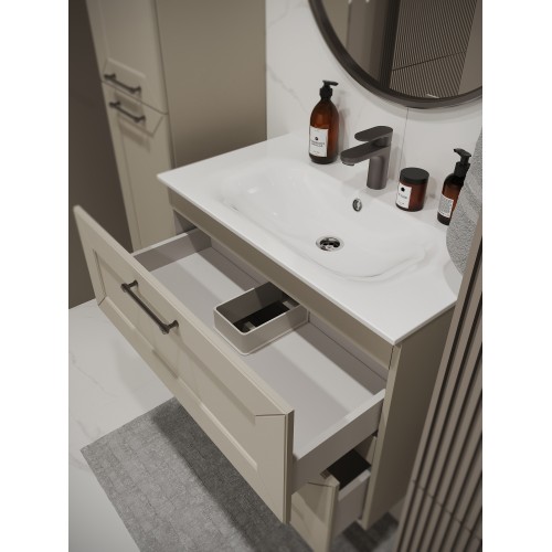 Тумба с раковиной для ванной MEBELVANN  ВИКТОРИЯ 80см подвесная айвори