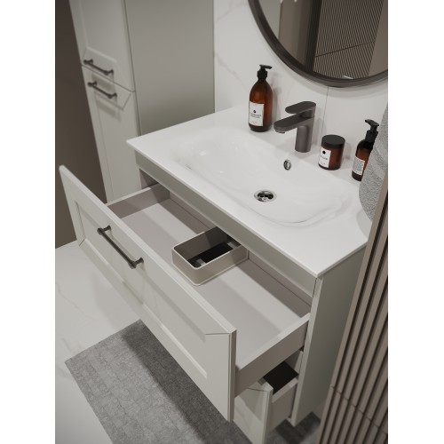 Тумба с раковиной для ванной MEBELVANN  ВИКТОРИЯ 80см подвесная белая