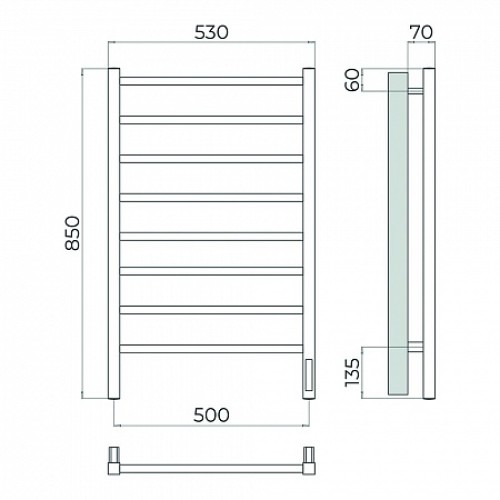 Ватикан П8 500х850 Электро Полотенцесушитель TERMINUS Брашированное золото PVD (нитрид-титановое покрытие)