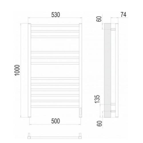 Полотенцесушитель электрический TERMINUS Ватикан П12 500х1000 RAL 9005 черный матовый