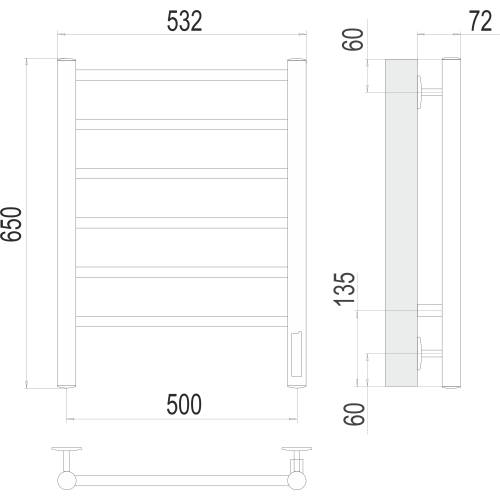Полотенцесушитель Terminus Аврора П6 500х650 электро Латунь Матовая PVD
