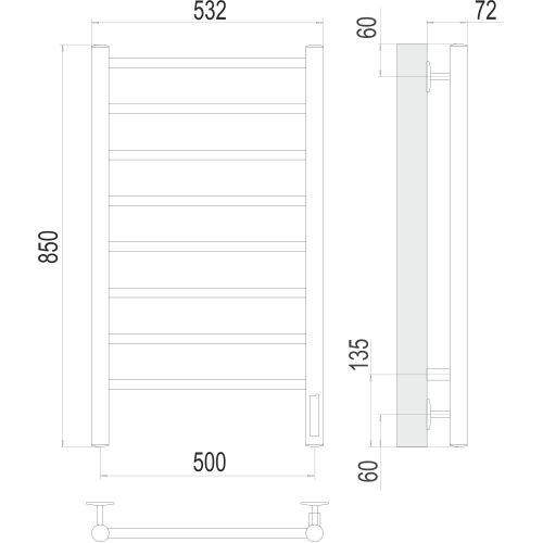 Полотенцесушитель Terminus Аврора П8 500х850 электро Сатин