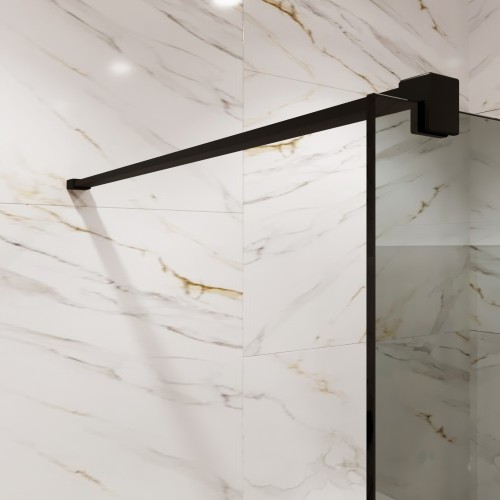 Душевая перегородка типа walk-in свободный вход 1000х2000 тонированное стекло / профиль черный 