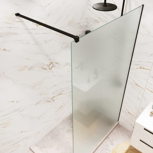 Душевая перегородка типа walk-in свободный вход 1200х2000 матовое стекло / профиль черный 