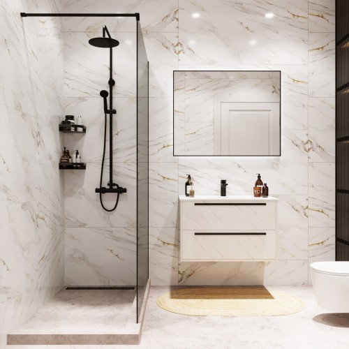 Душевая перегородка типа walk-in свободный вход 1200х2000 тонированное стекло / профиль черный 