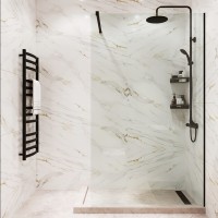 Душевая перегородка типа walk-in свободный вход 1000х2000 прозрачное стекло / профиль черный