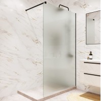 Душевая перегородка типа walk-in свободный вход 1000х2000 матовое стекло / профиль черный