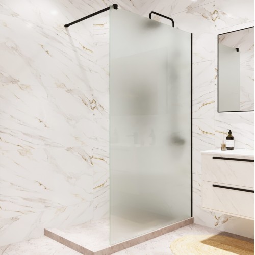 Душевая перегородка типа walk-in свободный вход 1000х2000 матовое стекло / профиль черный