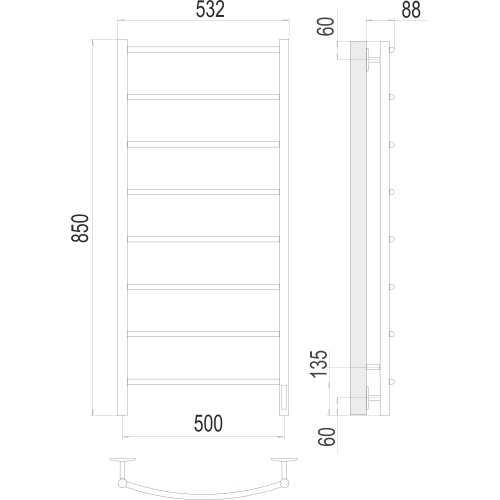 Классик П8 500х850 Электро (quick touch) Матовое Золото PVD