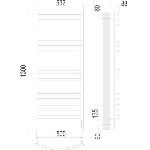 Полотенцесушитель Terminus Классик П15 500х1300 электро Хром
