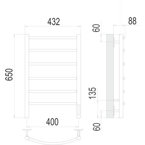 Полотенцесушитель Terminus Классик П6 400х650 электро Сатин