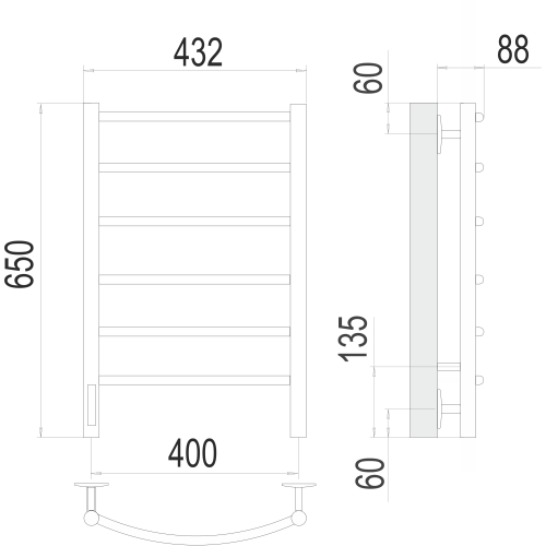 Полотенцесушитель Terminus Классик П6 400х650 левый электро Хром