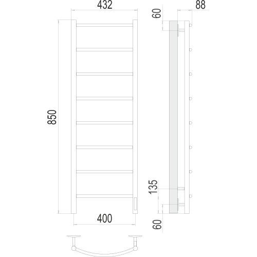 Полотенцесушитель Terminus Классик П8 400х850 электро Сатин
