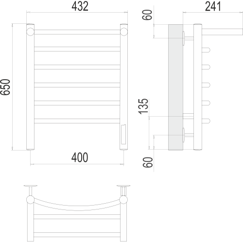 Полотенцесушитель Terminus Классик с/п П6 400х650 электро Сатин