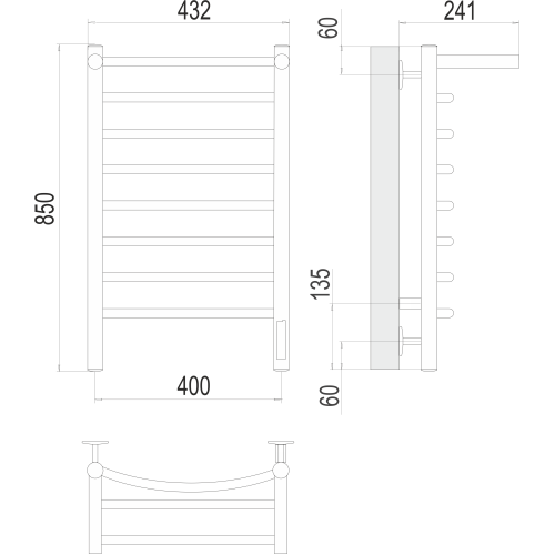 Полотенцесушитель Terminus Классик с/п П8 400х850 электро Сатин