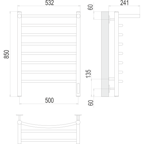 Полотенцесушитель Terminus Классик с/п П8 500х850 электро Сатин