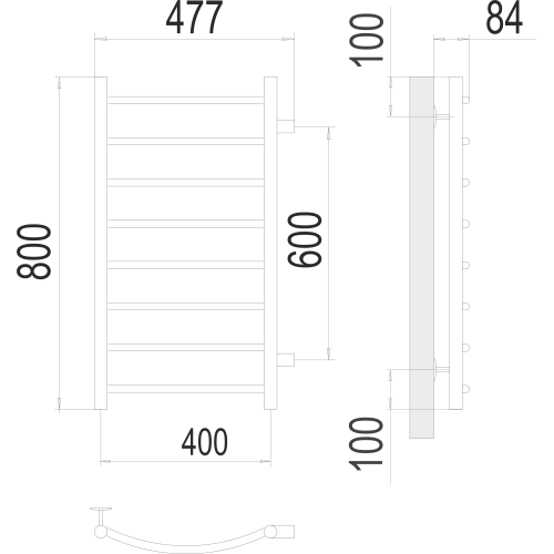 Полотенцесушитель Terminus «Классик» П8 400х800 бп 600 Оружейная Сталь Покраска