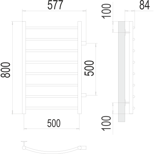 Полотенцесушитель Terminus «Классик» П8 500х800 бп500 Оружейная Сталь Покраска