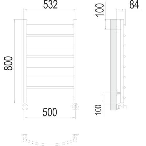 Полотенцесушитель Terminus «Классик» П8 500х800 Оружейная Сталь Покраска