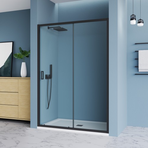 Душевое ограждение в нишу раздвижное BEN_902_BL_C_1950x1200 черный профиль/прозрачное стекло