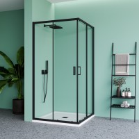 Душевой уголок с двумя раздвижными дверьми BEN_901_BL_C_1950x900x900 черный профиль/прозрачное стекло
