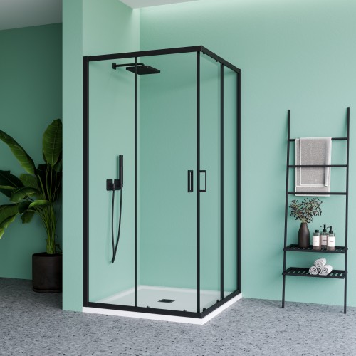 Душевой уголок с двумя раздвижными дверьми BEN_901_BL_C_1950x800x800 черный профиль/прозрачное стекло