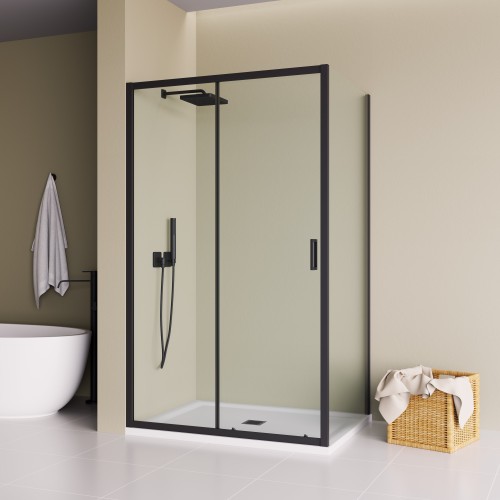 Душевой уголок с одной раздвижной дверью BEN_903_BL_C_1950x1200x800 черный профиль/прозрачное стекло