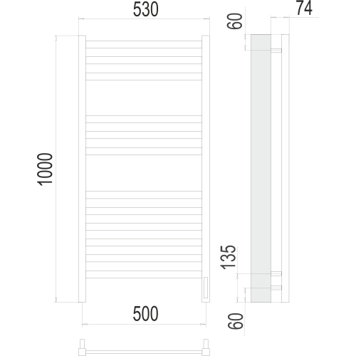 Полотенцесушитель Terminus «Енисей» П12 500x1000 электро (sensor quick touch) Хром
