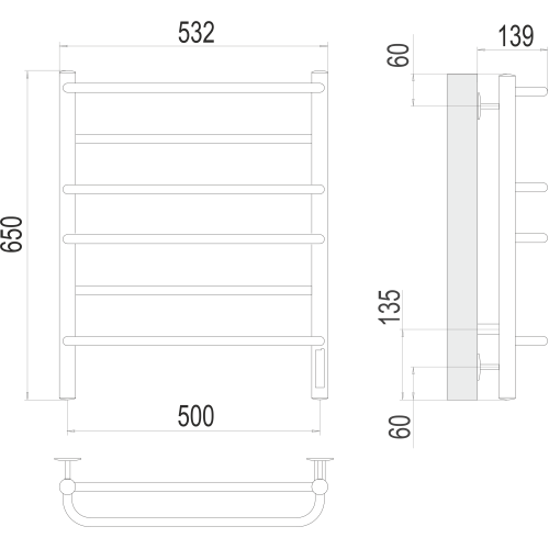Полотенцесушитель Terminus Евромикс П6 500х650 электро Сатин