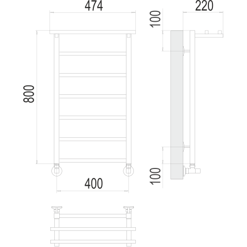 Полотенцесушитель Terminus «Контур с/п» П7 400х800 Белый