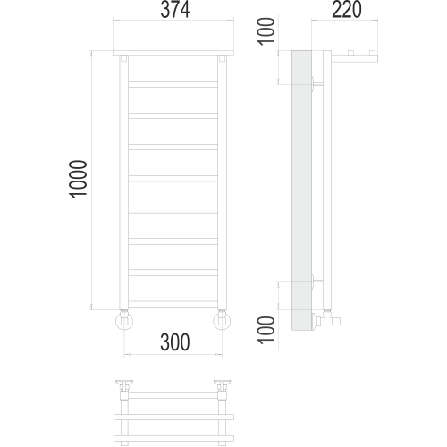 Полотенцесушитель Terminus «Контур с/п» П9 300х1000 Белый