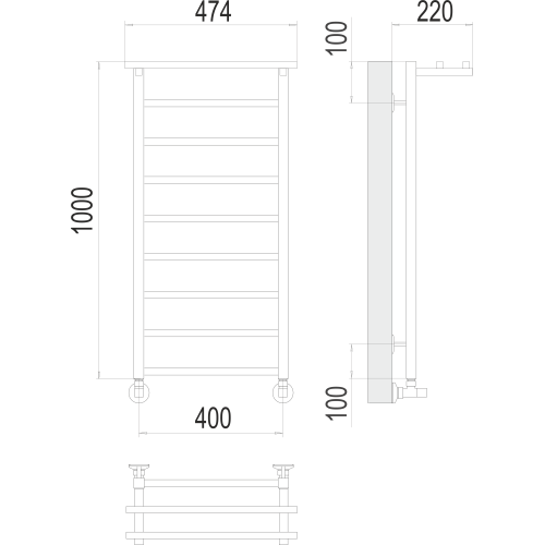 Полотенцесушитель Terminus «Контур с/п» П9 400х1000 Белый