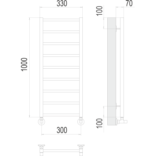 Полотенцесушитель Terminus «Контур» П9 300х1000 Хром