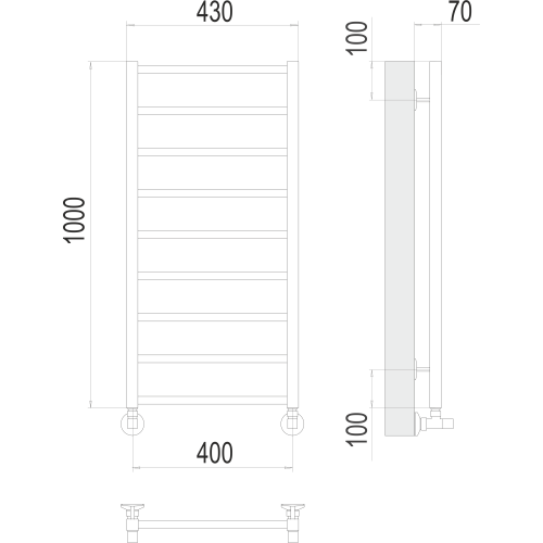 Полотенцесушитель Terminus «Контур» П9 400х1000 Латунь Матовая PVD