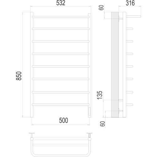 Полотенцесушитель Terminus Полка П8 500х850 электро Сатин