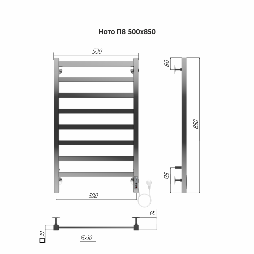 Полотенцесушитель Terminus «Ното» П8 500х850 электро Хром