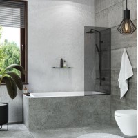 Шторка для ванны стационарная тонированое стекло/профиль черный1400х700