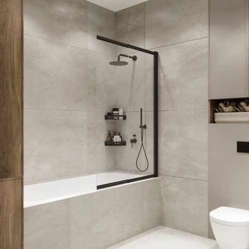 Шторка на ванну Slide Open 1500х900 тонированое стекло/профиль черный (раздвижная) 1500х900