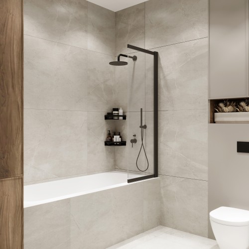 Шторка на ванну Slide Open 1500х900 тонированое стекло/профиль черный (раздвижная) 1500х900