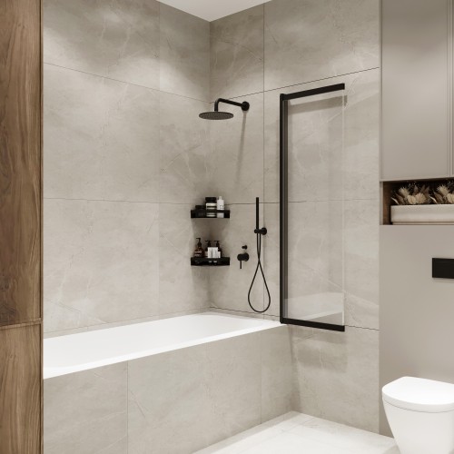 Шторка на ванну Slide Open 1500х900 тонированое стекло/профиль черный (раздвижная) 1500х900