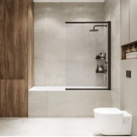 Шторка на ванну Slide Open 1500х900 тонированое стекло/профиль черный (раздвижная) 1500х900