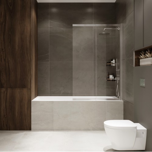 Шторка на ванну Slide Open 1500х900 прозрачное стекло/профиль хром (раздвижная) 1500х900