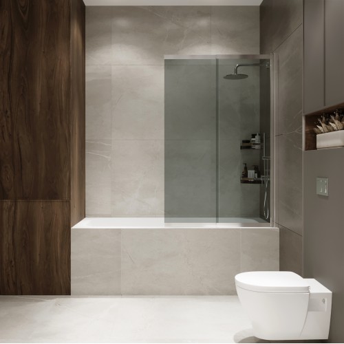 Шторка на ванну Slide Open 1500х900 тонированое стекло/профиль хром (раздвижная) 1500х900